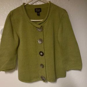 Pure Handknit brand 100% cotton XS/S hand-knit in Thailand, olive green sweater.